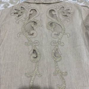 Badgley Mischka Embroidered Blazer Linen Tan